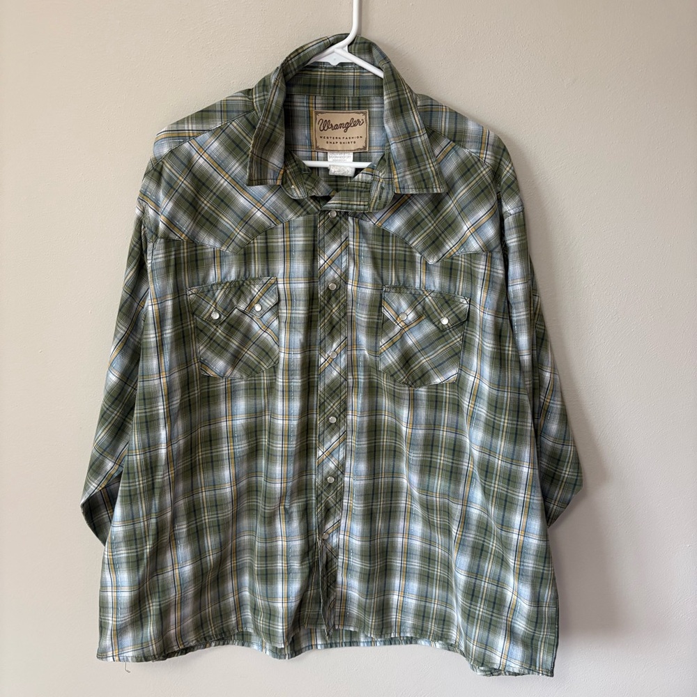 Wrangler Pearl Snap Western Shirt 2XL  Metallic Women's Green Plaid